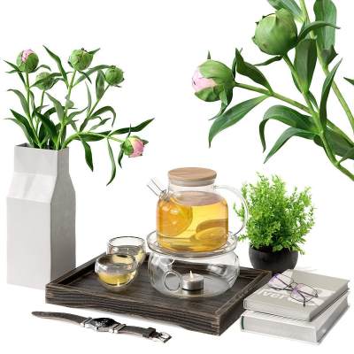 现代茶具 书籍 眼镜 花瓶